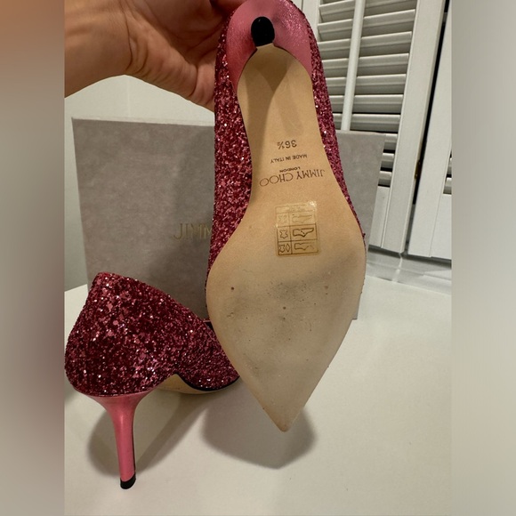 Jimmy Choo Agnes Coarse Glittered Heels Dragon Fruit Size 36.5 - Picture 9 of 11